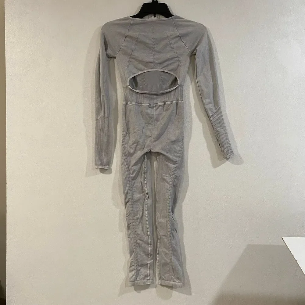 Free People Movement Gray Seamless Jumpsuit XS/S Open Back Yoga Unitard